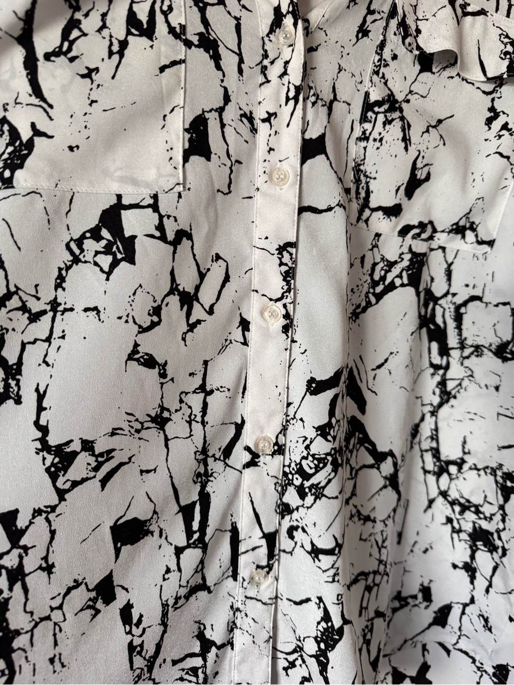Calvin Klein Black & White Marble-Print Button Front Blouse - Picture 6 of 7